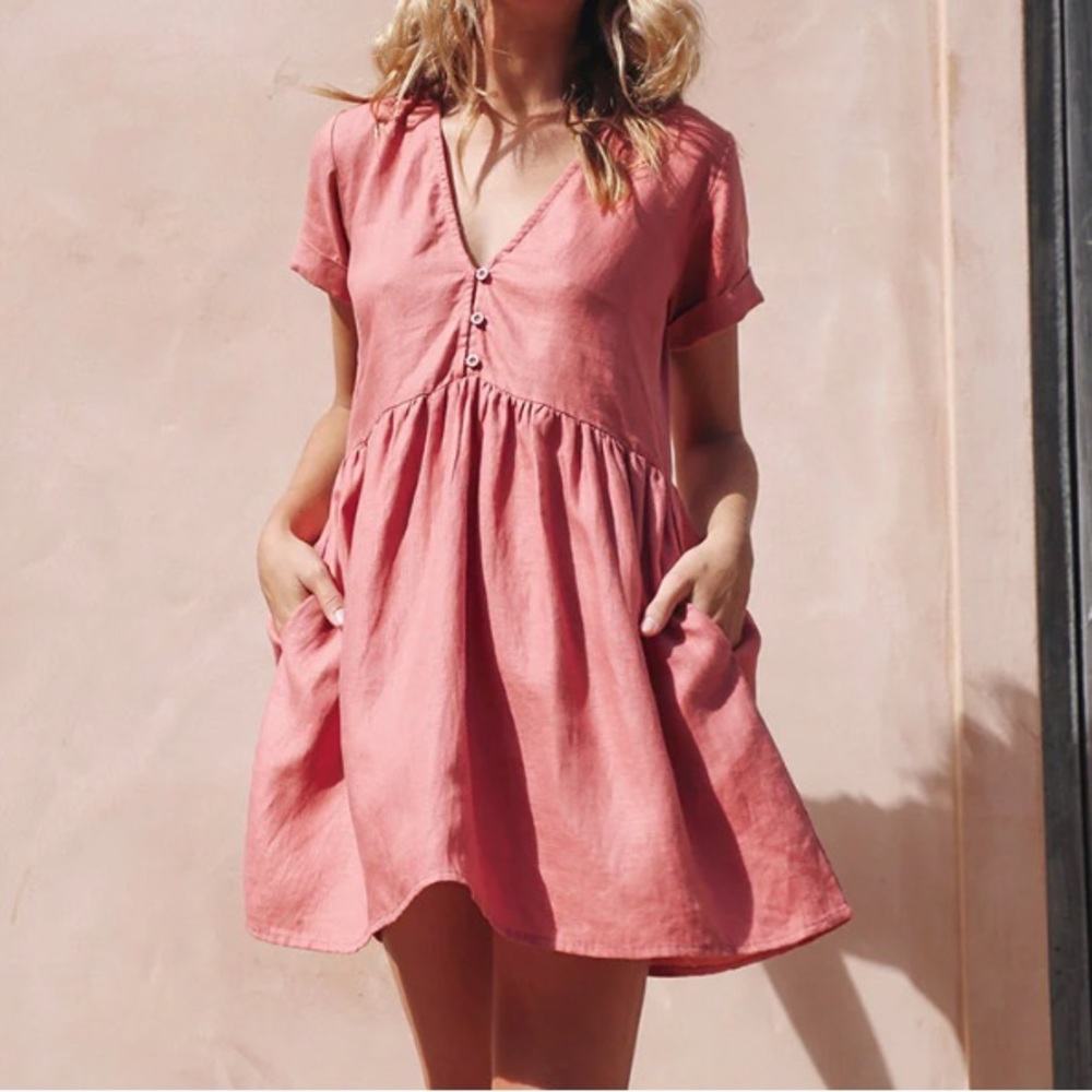 Rove Designs 100% French flax linen babydoll dress. Size S
